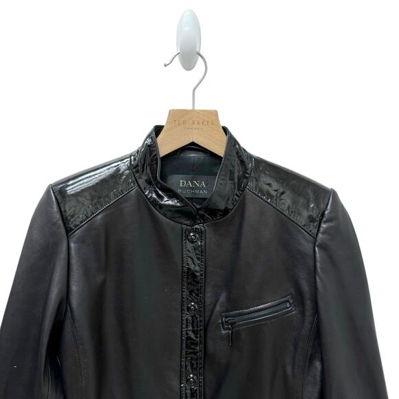 Dana Buchman Genuine Leather‎ Patent Trims Jacket Black Women’s Size 4 - Picture 2 of 10